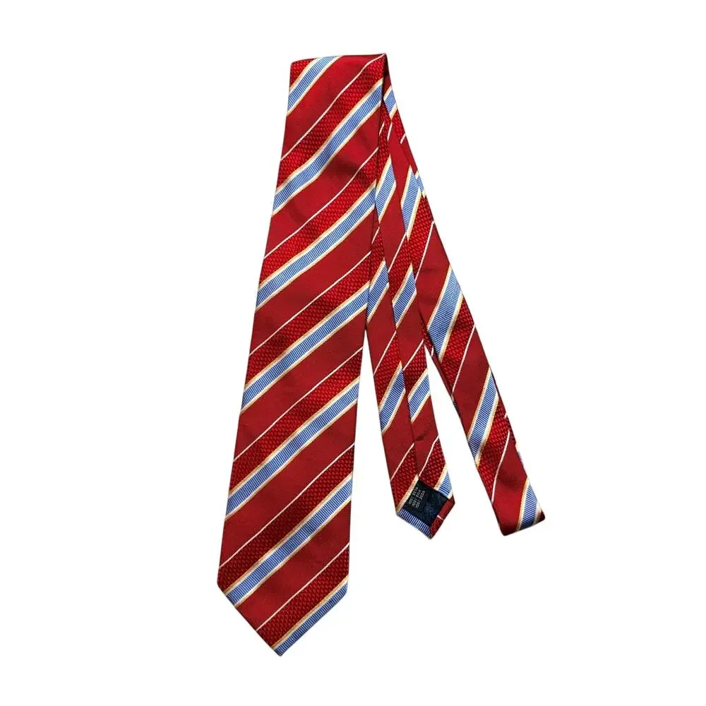 Bugatchi Red & Blue Diagonal Striped 100% Silk Necktie